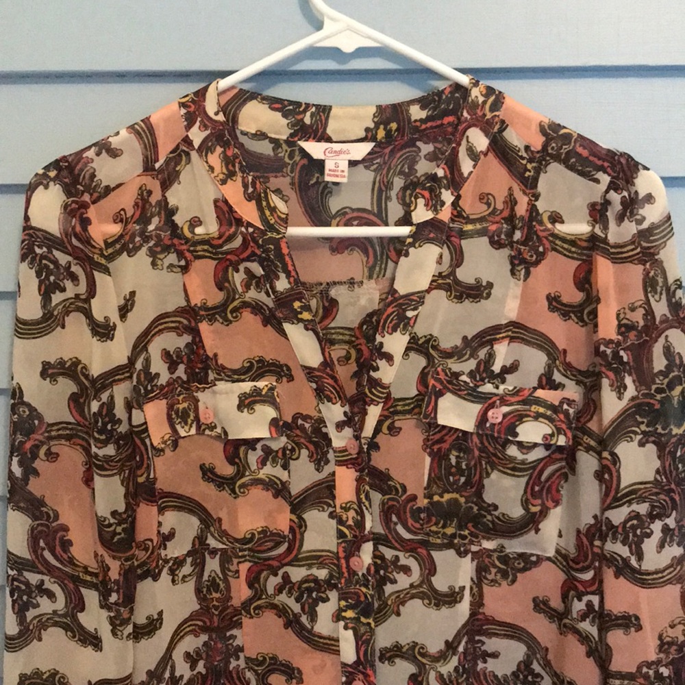 Candie’s sheer pink button down blouse - Picture 3 of 9